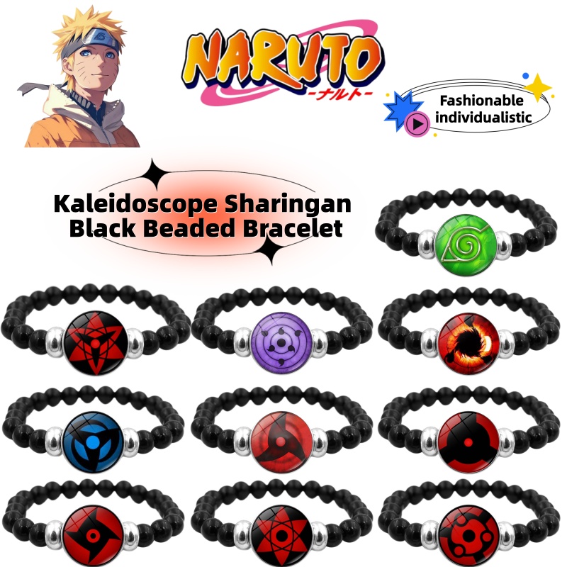 Anime Merchandise Naruto - ナルト漫画アニメクリエイティブ万華鏡写真鏡シャーリングガンブラックビーズブレスレットアニメグッズナルトボタンブレスレットアクセサリー