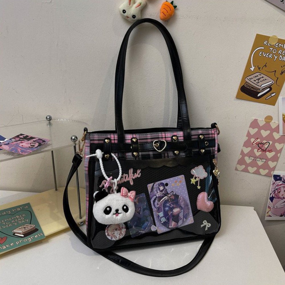 Anime Merchandise In Japanese - Y2K漫画アニメイタバッグ格子柄大容量JKクロスボディバッグ日本のアイドルグッズ収納透明ショルダーバッグ