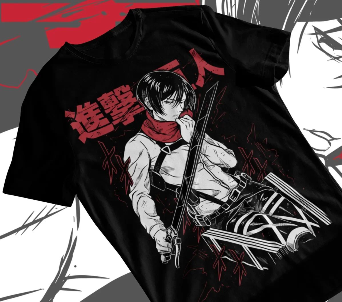Anime Merchandise Men - 熱血アニメ進撃の巨人エレンとミカサ O ネックコットンプリント Tシャツ男性女性夏 Tシャツルーズカジュアルオーバーサイズトップ
